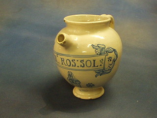 An 18th/19th Century tin glazed drug jar marked Sir Ros: Sol