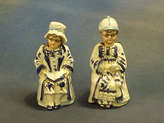 A pair of 19th Century German porcelain nodding figures "Spectacled Ladies" 6"