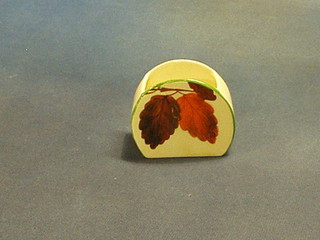 A Clarice Cliff crescent shaped sugar bowl decorated Autumn leaves, the base marked 927