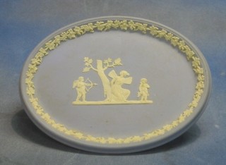 An oval modern Wedgwood blue jasperware plaque, base marked AW 10"