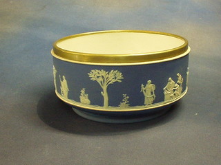 A Wedgwood blue Jasperware fruit bowl with silver plated rim, the base impressed Wedgwood and with 3 dots, 10"