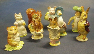 9 various Beswick Beatrix Potter figures, "Benjamin Bunny, Jemima Puddleduck, Mr Benjamin Bunny, Tabitha Twitchet, Squirrel Nutkin, The Taylor of Gloucester, Appley Dappley, Little Piglet Robinson and Timmy Willy (all with gold back stamps, all chipped or f and r)