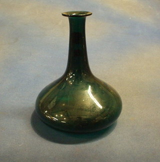 A green glass mallet shaped decanter 9" (no stopper)