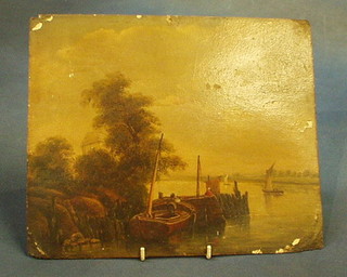 An 18th/19th Century oil painting on board "Fishing Boats" 10" x 12"