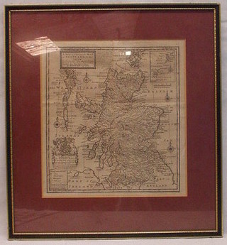 An 18th Century monochrome map "A New and Correct Map of Scotland and The Isle" by Herman Moll Geographer and with dedication to His Grace The Most Noble Prince Charles, Duke of Queensborough and Dover, High Admiral of Scotland 11 1/2" x 11"