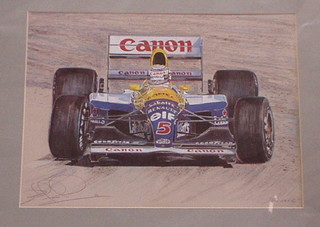 A coloured picture  "Nigel Mansell Racing" 11" x 15" signed by Nigel Mansell 