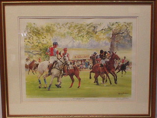 A coloured print after Edwin Straker, "Polo at Kirtlington Park" signed in the margin 11 1/2" x 15"