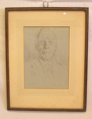 R G Eves RA, pencil drawing "Portrait of a Spectacled Gentleman" signed and dated 1935 12" x 8"