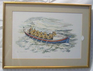 After Richard Marsh, limited edition coloured print "A Towns Pride, The Worthing Life Boat Crew" 9" x 14"