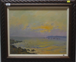 Petro Magro, oil painting on canvas "Seascape at Dusk" 15" x 19"