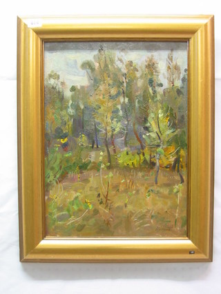 Leonid Kudryavtzeu, impressionist oil painting on board "Wood" 18" x 13"