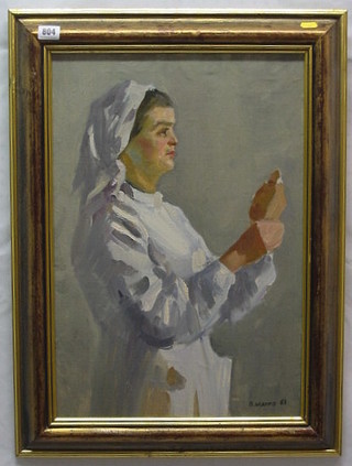 Petro Magro, oil painting on canvas, quarter length portrait "Nurse" 22" x 15"