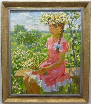 Stanislav Formenok, oil painting on canvas "Portrait of Seated Girl with Daisies"  30" x 25"