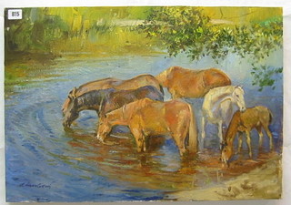 Andriy Yalanskyi, oil painting on canvas "Horses Watering" 18" x 26" 