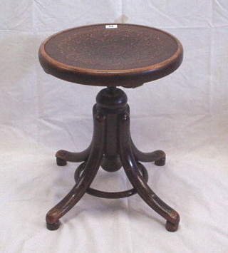 A 19th/20th Century bentwood, revolving and adjustable stool by Thonet-Austria, the base signed