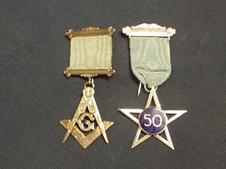 A Masonic Irish Constitution Past Master's jewel, Willowfield Lodge no. 416 and a silver gilt and enamelled 50 year jewel