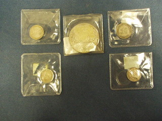 A 1957 5 rupee piece, a Victorian 1837 silver sixpence and 3 Continental coins