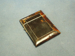 A Victorian tortoiseshell and silver mounted card case with hinged lid, 4"
