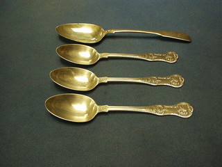A George III silver Old English pattern table spoon, London 1818 and 3 Victorian silver Queens pattern table spoons 7 ozs