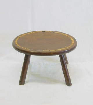 A 19th Century oval inlaid fruitwood stool 12"