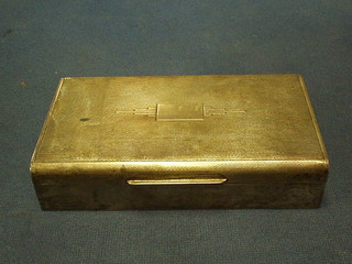 A rectangular silver cigarette box with engine turned decoration and Coronation hall mark, Birmingham 1953 6" (marks rubbed)