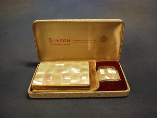 A lady's Ronson  cigarette case and lighter with mother of pearl effect, boxed