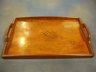 An Eastern hardwood twin handled tea tray 21"