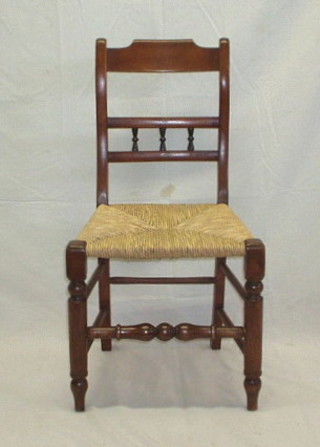 A set of 6 19th Century mahogany bar back dining chairs with bobbin turned decoration and woven seats, on turned supports 