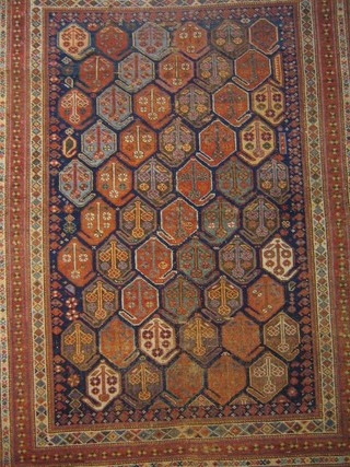 A "Gaskhay" rug with geometric design within multi-row borders 79" x 47" (2 small holes, some wear)