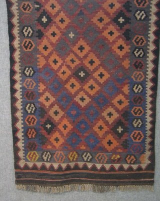 A contemporary rose ground woollen Afghan Kelim rug 71" x 36"
