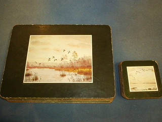 12 table place mats decorated Peter Scott prints and 7 ditto coasters