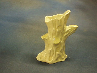 A Beleek blanc de chine pottery vase in the form of a tree stump, the base with green Beleek mark 6"