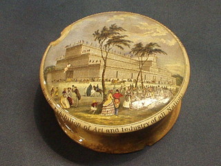 A Prattware pot lid "The Great Exhibition of All Nations" 5" (with 1 1/2" chip to lid)