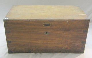 A 19th Century camphor wood trunk with brass banding and hinged lid, 31"