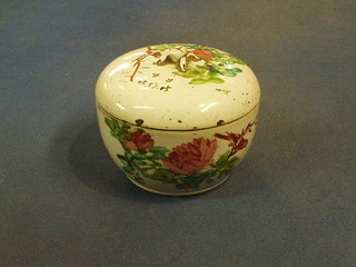 A 19th Century Japanese Canton famille rose porcelain jar and cover decorated birds amidst flowering branches 6"