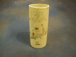 A 19th Century famille rose rolleau vase 11"
