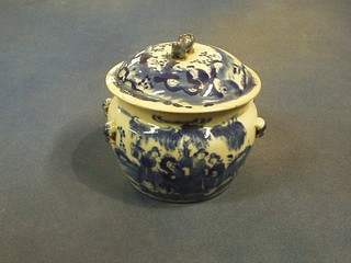 A 19th Century Oriental blue and white jar and cover 6"