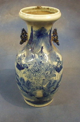 A 19th Century Oriental blue and white porcelain baluster shaped vase decorated landscape 17"