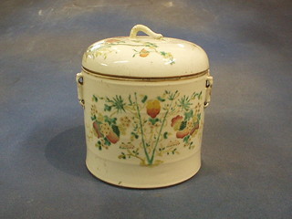 A 19th Century famille vert porcelain pail and cover decorated a stork amidst branches, 7" (f and r)