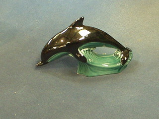 A Poole Pottery figure of a diving dolphin 8", an Aynsley 2 tier cake stand, 2 Art Pottery vases and decorative ceramics