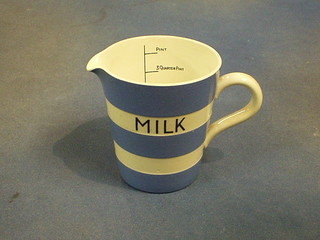 A T G Greener blue and white striped milk jug, the base with green shield mark