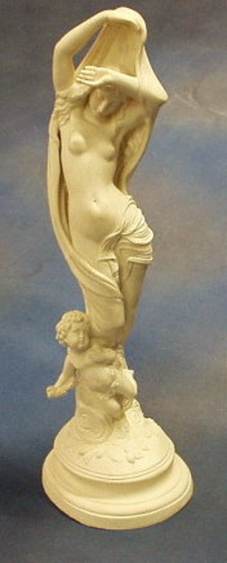 A biscuit porcelain figure of a Maiden and Cherub 21"