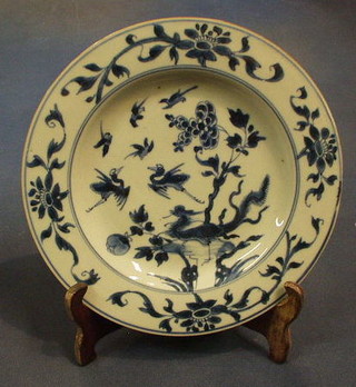 A 19th Century Oriental blue and white porcelain plate decorated birds 9"