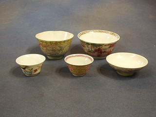 4 Oriental porcelain tea bowls and dish