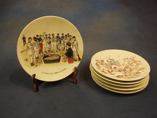 A set of 5 Continental pottery plates decorated military scenes Le Cercel des Pommes d'terres and 1 other plated marked 10 Carnot a La Bataille Wattinges September 1793