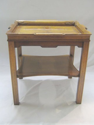 A bleached mahogany  Chippendale style tray top 2 tier occasional table, raised on square tapering supports 22"