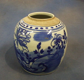 A 19th Century Oriental blue and white porcelain ginger jar, 9"