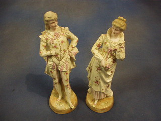 A pair of 19th Century biscuit porcelain figures of lady and gentleman 13" (f)