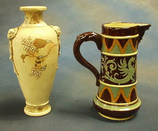 A  Wenterthur pottery jug 8" and a late Satsuma pottery vase 10"