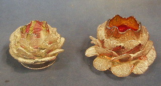 2 "plum" and clear glass light shades in the form of flower heads 3" and 2"